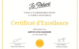 Certificat d'Excellence 2023 Ici Présent